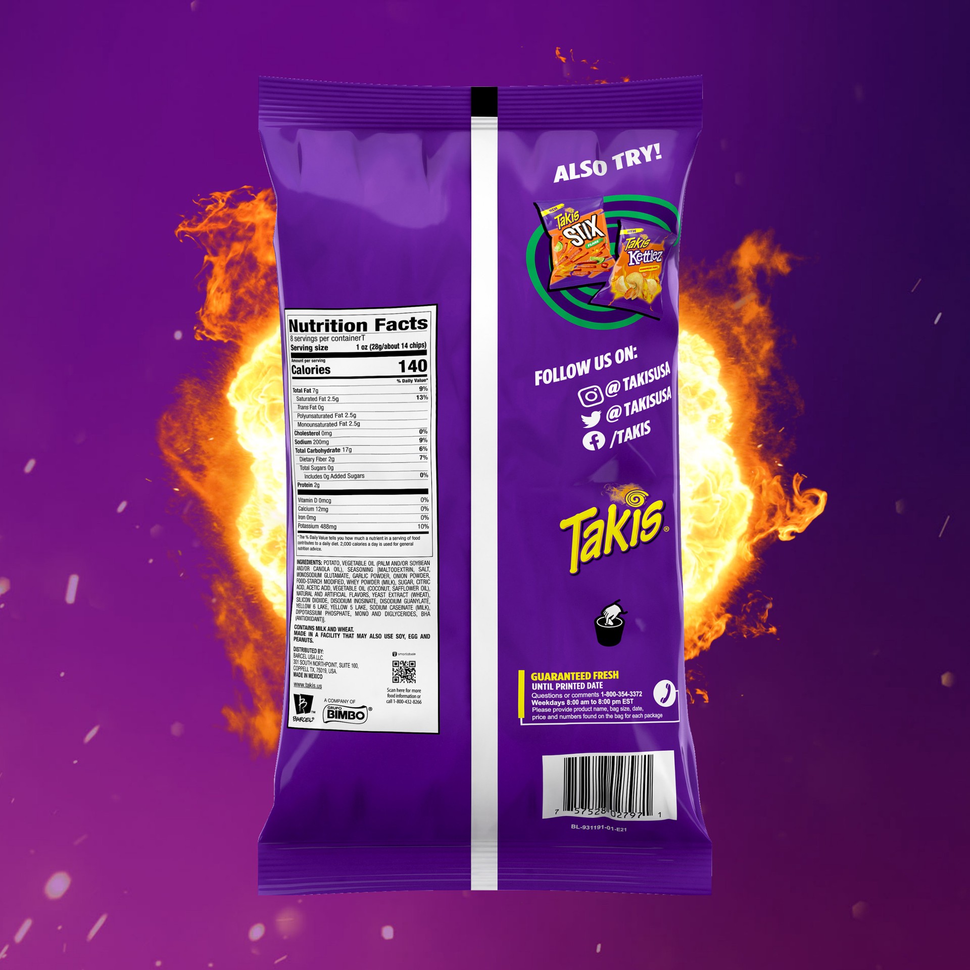 slide 2 of 7, Takis Jalapeno Typhoon Kettlez 8 oz Sharing Size Bag, Jalapeno Flavored Mild Spicy Kettle-Cooked Potato Chips, 8 oz