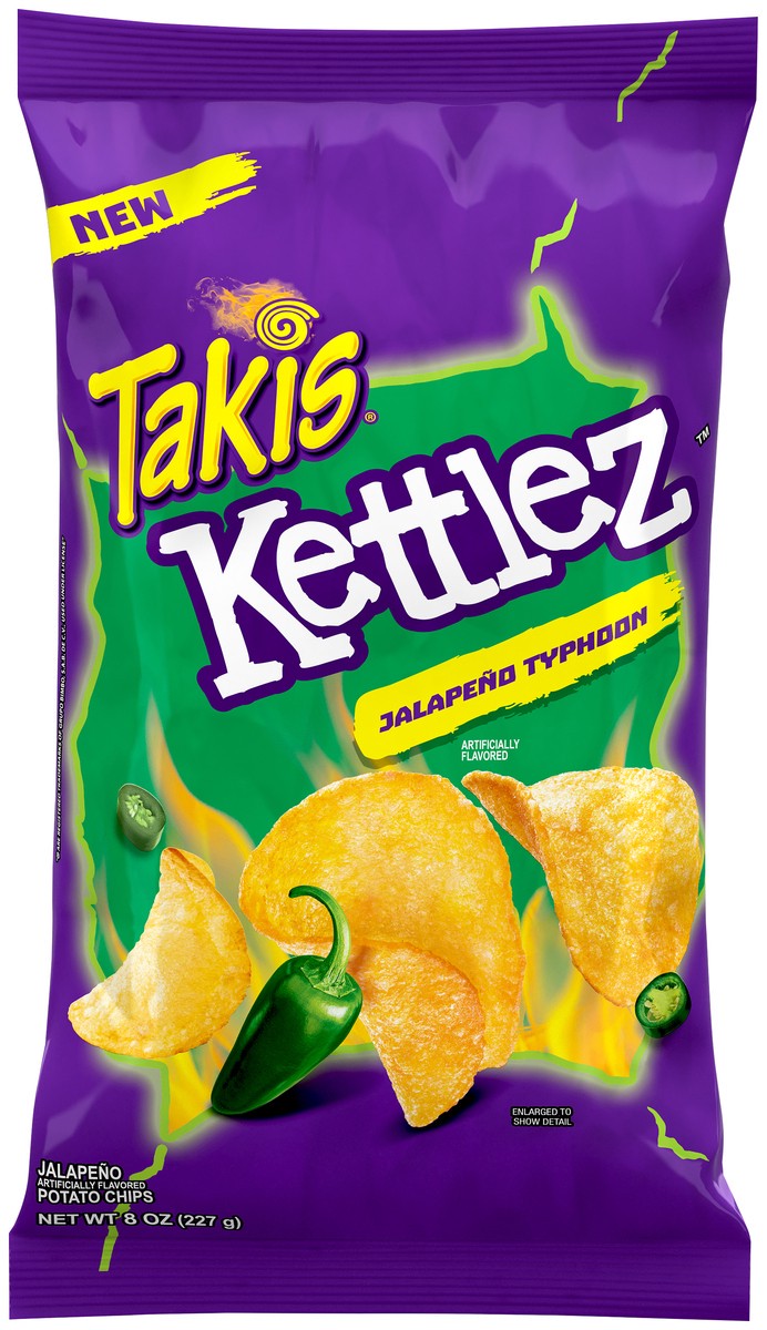 slide 1 of 7, Takis Kettlez Jalapeno Typhoon Potato Chips 8 Oz (227g), 8 oz