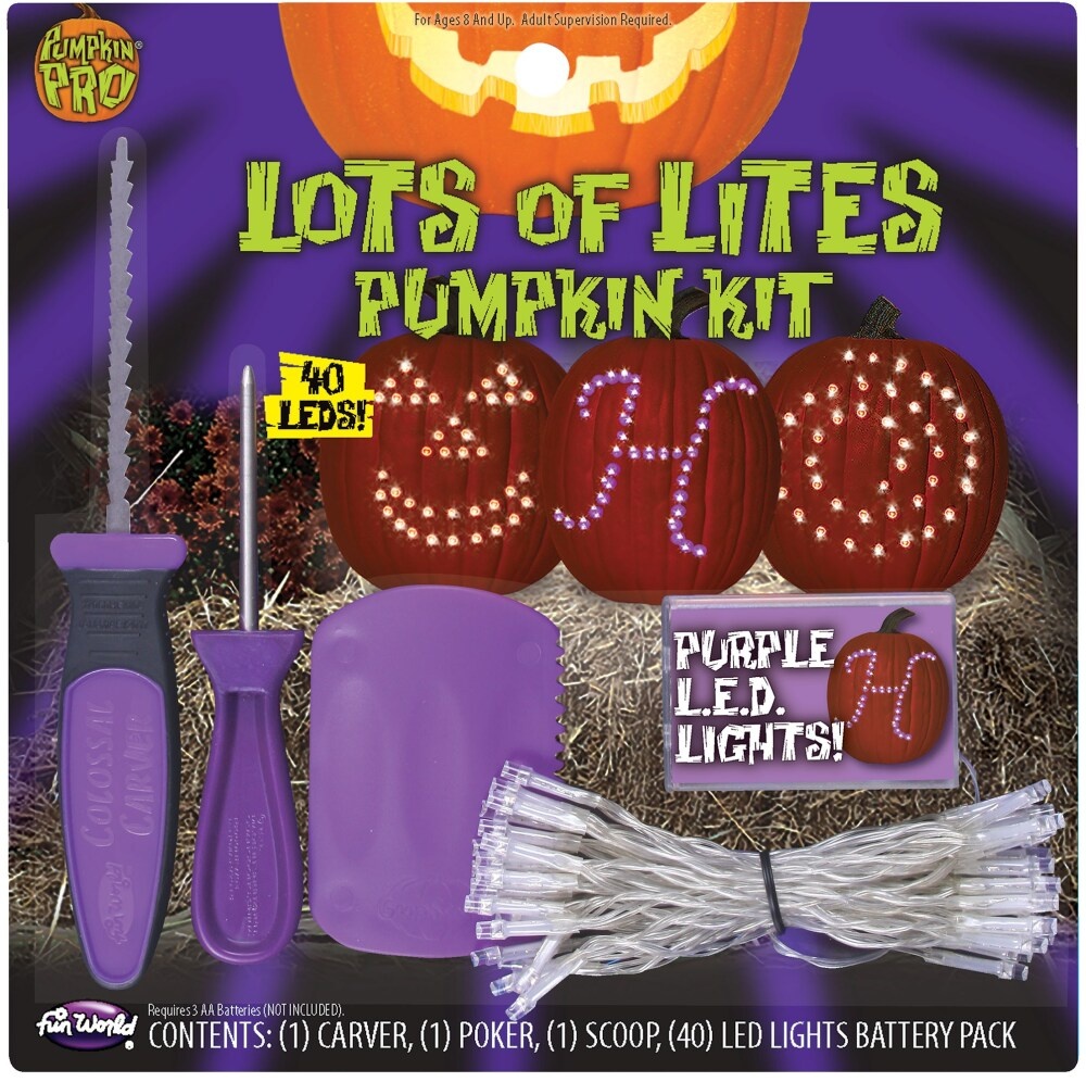 slide 1 of 1, Fun World Lots Of Lites Pumpkin Carving Kit - Purple/White, 1 ct