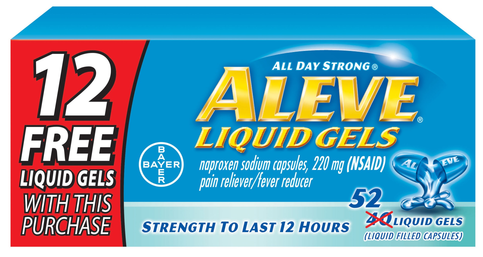slide 1 of 1, Aleve Pain Reliever & Fever Reducer Liquid Gels - Naproxen Sodium (NSAID), 40 ct
