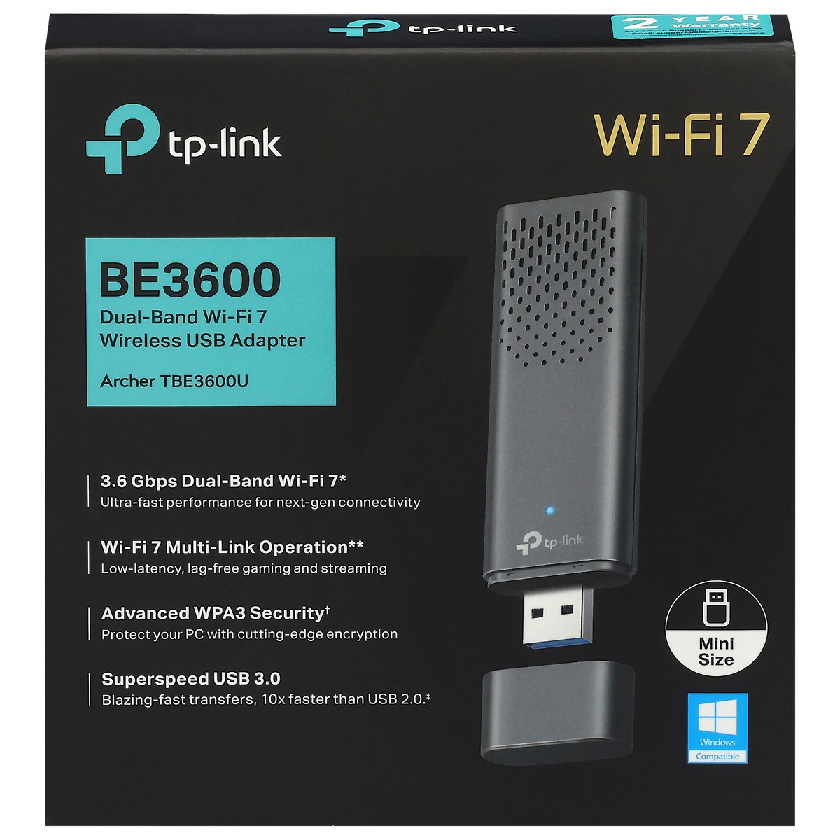 slide 1 of 12, TP LINK Tp-Link Be3600 Dual-Band Wi-Fi 7 Usb Wireless Usb Adapter- Archer Tbe3600u | Wi-Fi 7 Technology | Multi-Link Operation | Advanced Wpa3 Security| Super Speed Usb 3.0, 1 ct