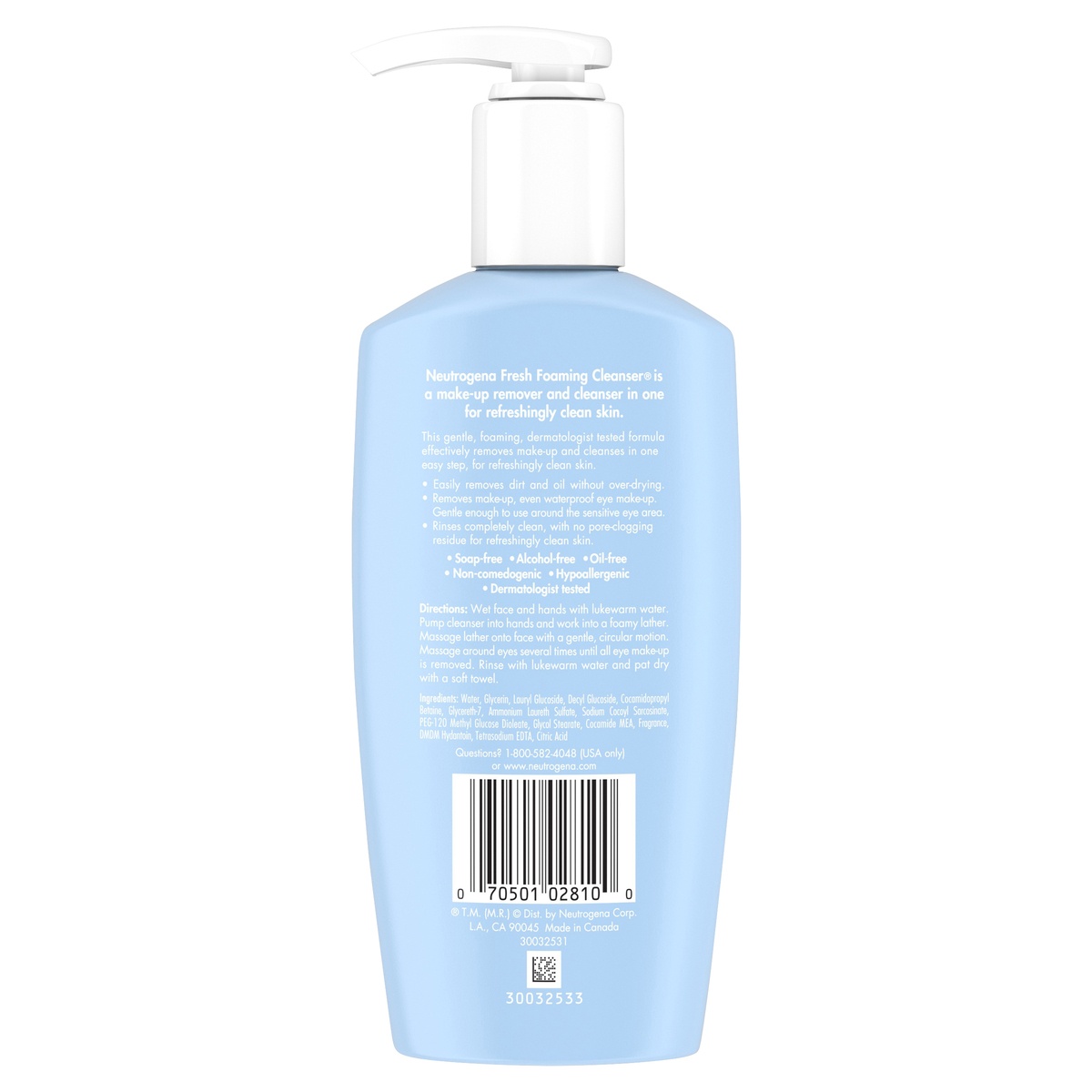 slide 5 of 6, Neutrogena Fresh Foaming Facial Cleanser & Makeup Remover with Glycerin, Oil-, Soap- & Alcohol-Free Daily Face Wash Removes Dirt, Oil & Waterproof Makeup, Non-Comedogenic & Hypoallergenic, 6.7 fl oz