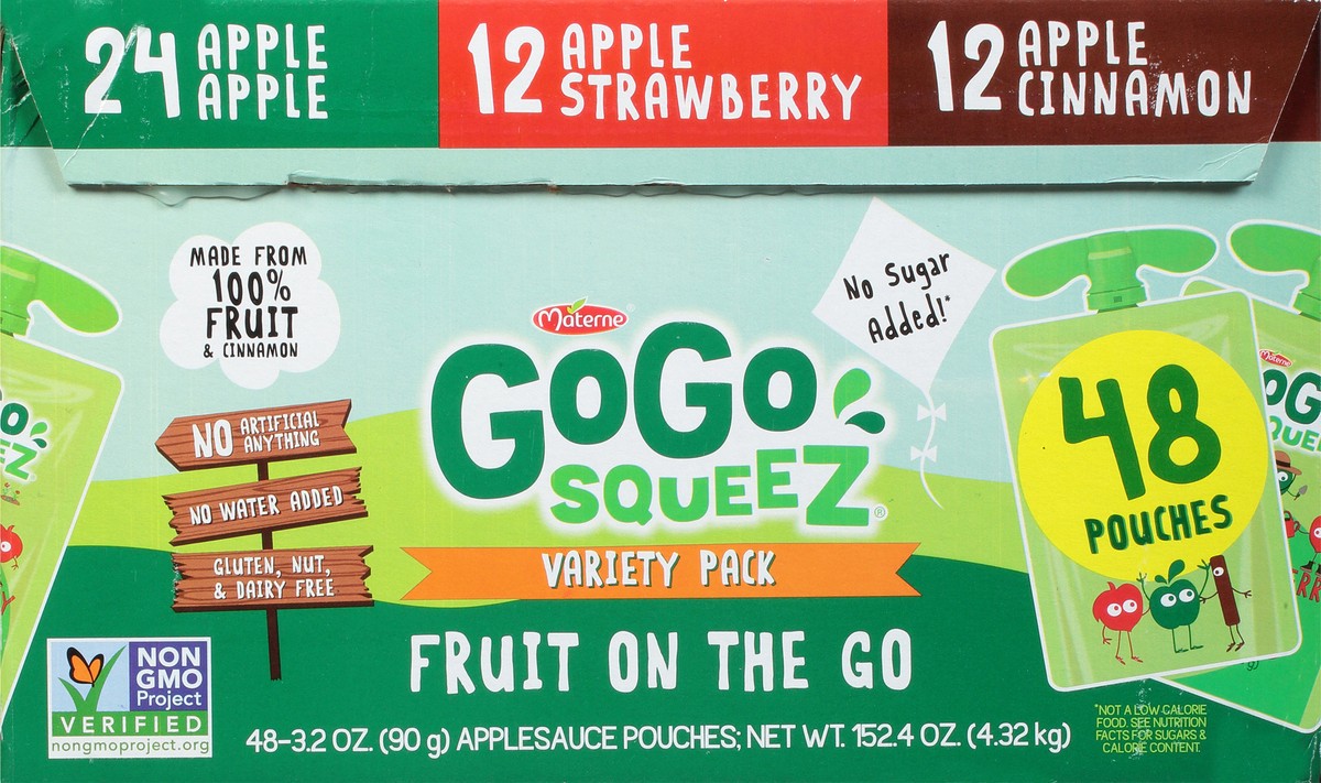 slide 13 of 14, GoGo squeeZ Variety Pack Fruit on the Go Applesauce 48 - 3.2 oz Pouches, 48 ct