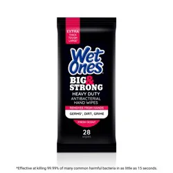 Wet Ones Big & Strong Antibacterial Hand Wipes, Fresh Scent Heavy Duty Wipes, 28ct
