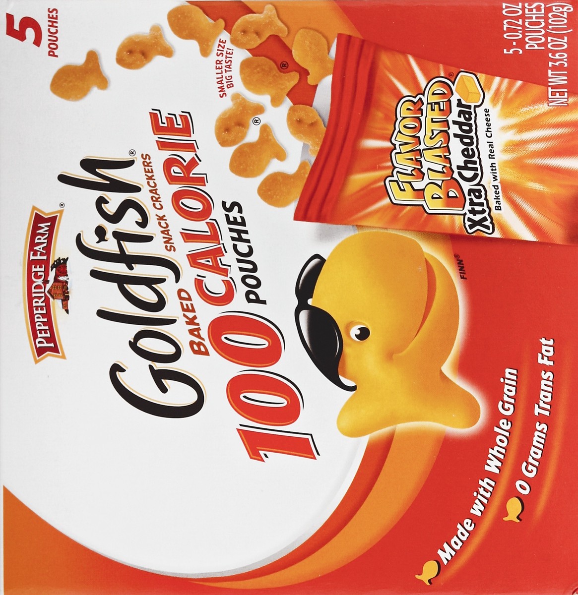 slide 5 of 5, Pepperidge Farm Goldfish 100 Calorie Flavor Blasted Xtra Cheddar Snack Cracker Pouches, 5 ct; 3.6 oz