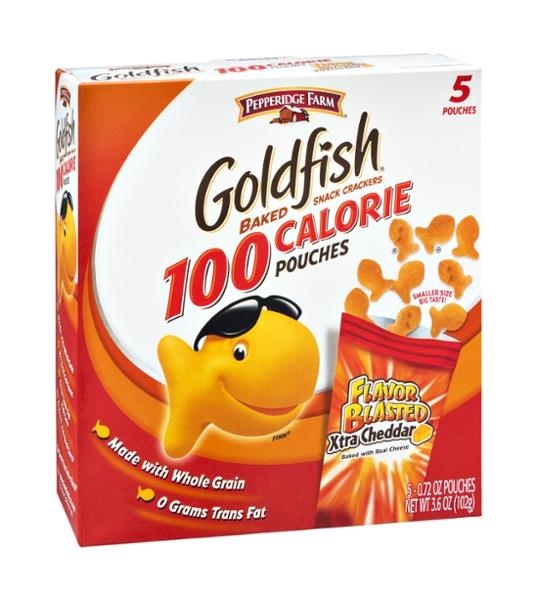 slide 1 of 5, Pepperidge Farm Goldfish 100 Calorie Flavor Blasted Xtra Cheddar Snack Cracker Pouches, 5 ct; 3.6 oz