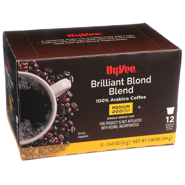 slide 1 of 1, Hy-vee Medium Roast Brilliant Blond Blend 100% Arabica Coffee Single Serve Cups - 5.08 oz, 5.08 oz