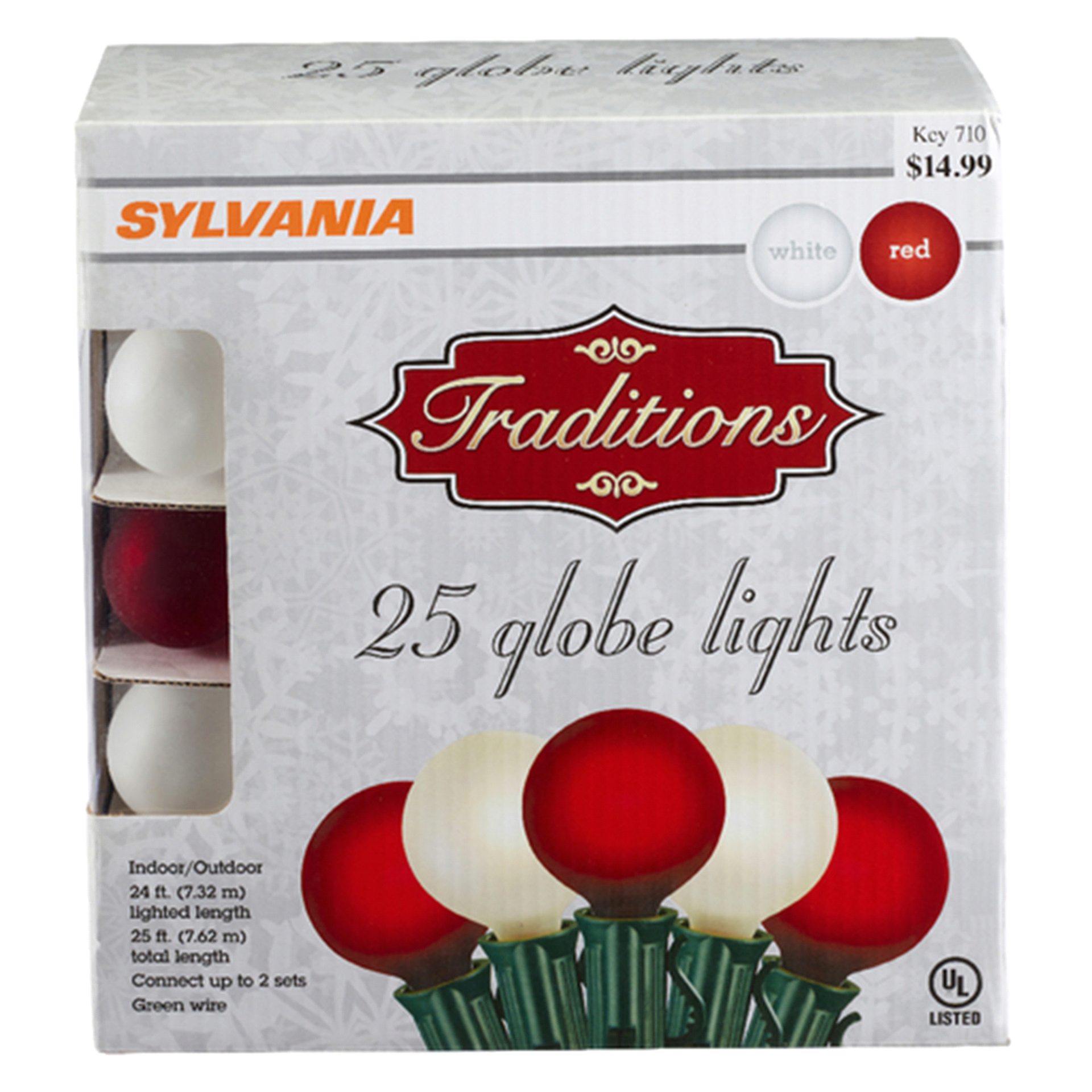 slide 1 of 1, Sylvania Traditions Lights Globe Red/White, 25 ct