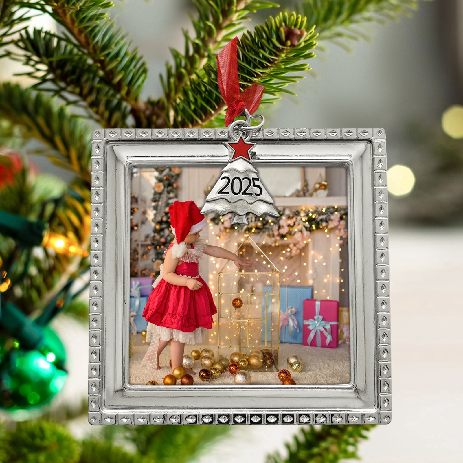slide 2 of 3, 2.5" X 2.5" Silver Square 2025 Metal Ornament Frame By Studio Decor, 2.5 in x 2.5 in