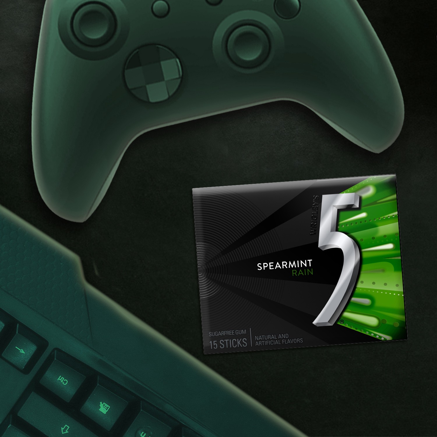 slide 7 of 7, 5 Gum Spearmint Rain Sugar Free Chewing Gum Bulk, 15 Stick Box (Pack of 10), 150 pc