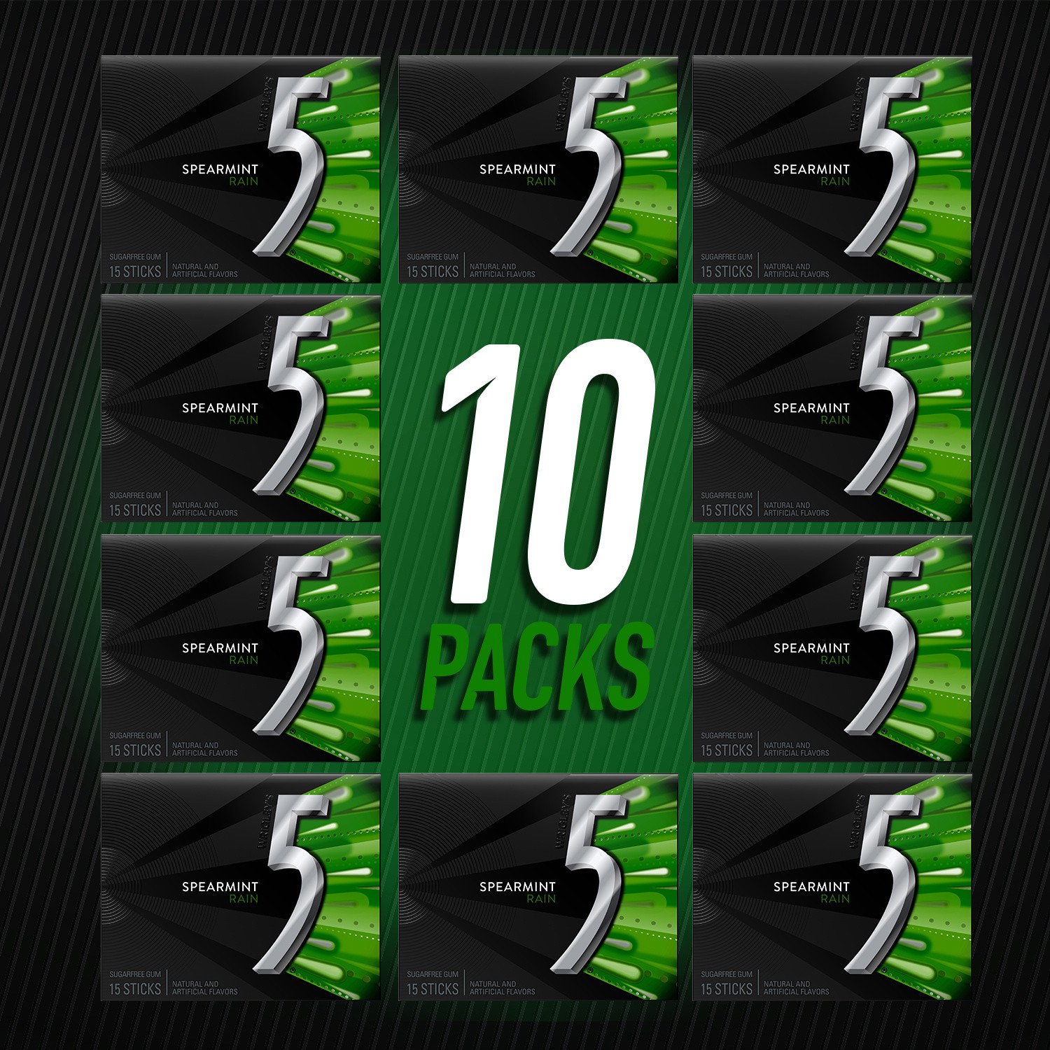 slide 5 of 7, 5 Gum Spearmint Rain Sugar Free Chewing Gum Bulk, 15 Stick Box (Pack of 10), 150 pc