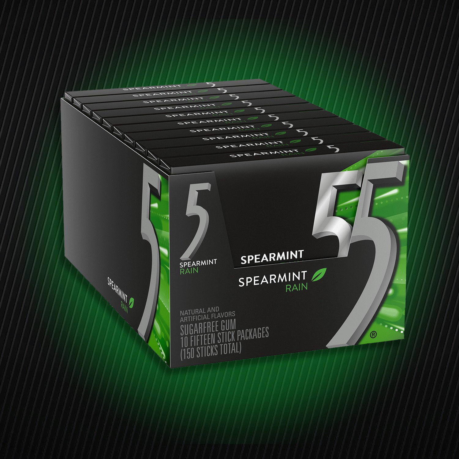 slide 2 of 7, 5 Gum Spearmint Rain Sugar Free Chewing Gum Bulk, 15 Stick Box (Pack of 10), 150 pc