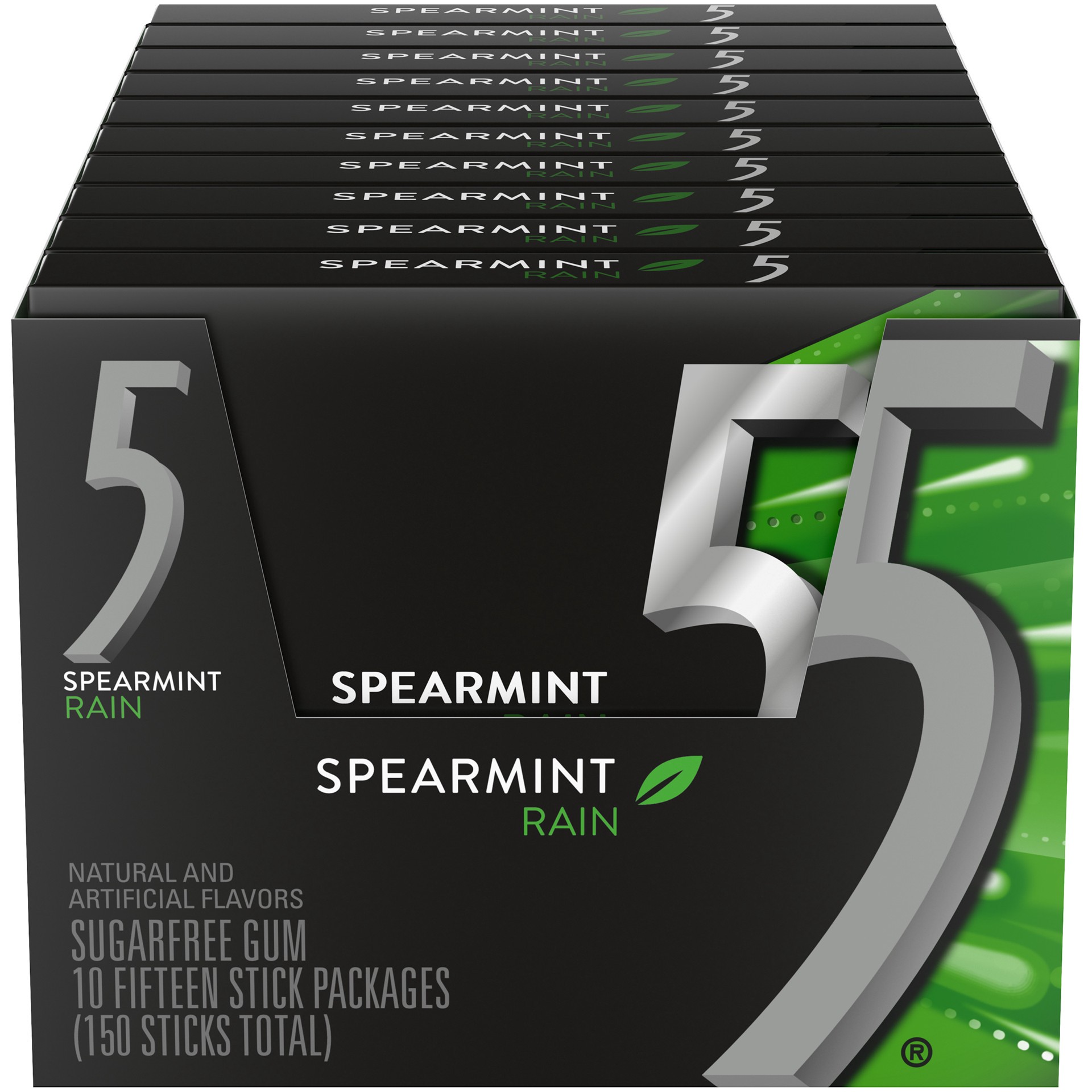 slide 1 of 7, 5 Gum Spearmint Rain Sugar Free Chewing Gum Bulk, 15 Stick Box (Pack of 10), 150 pc