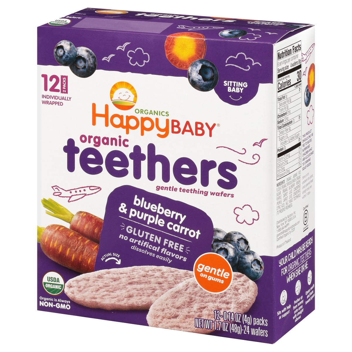 slide 4 of 9, Happy Baby Organic Teethers, Baby Food Snack, Blueberry & Carrot – 12ct/0.14oz Each, 12 ct