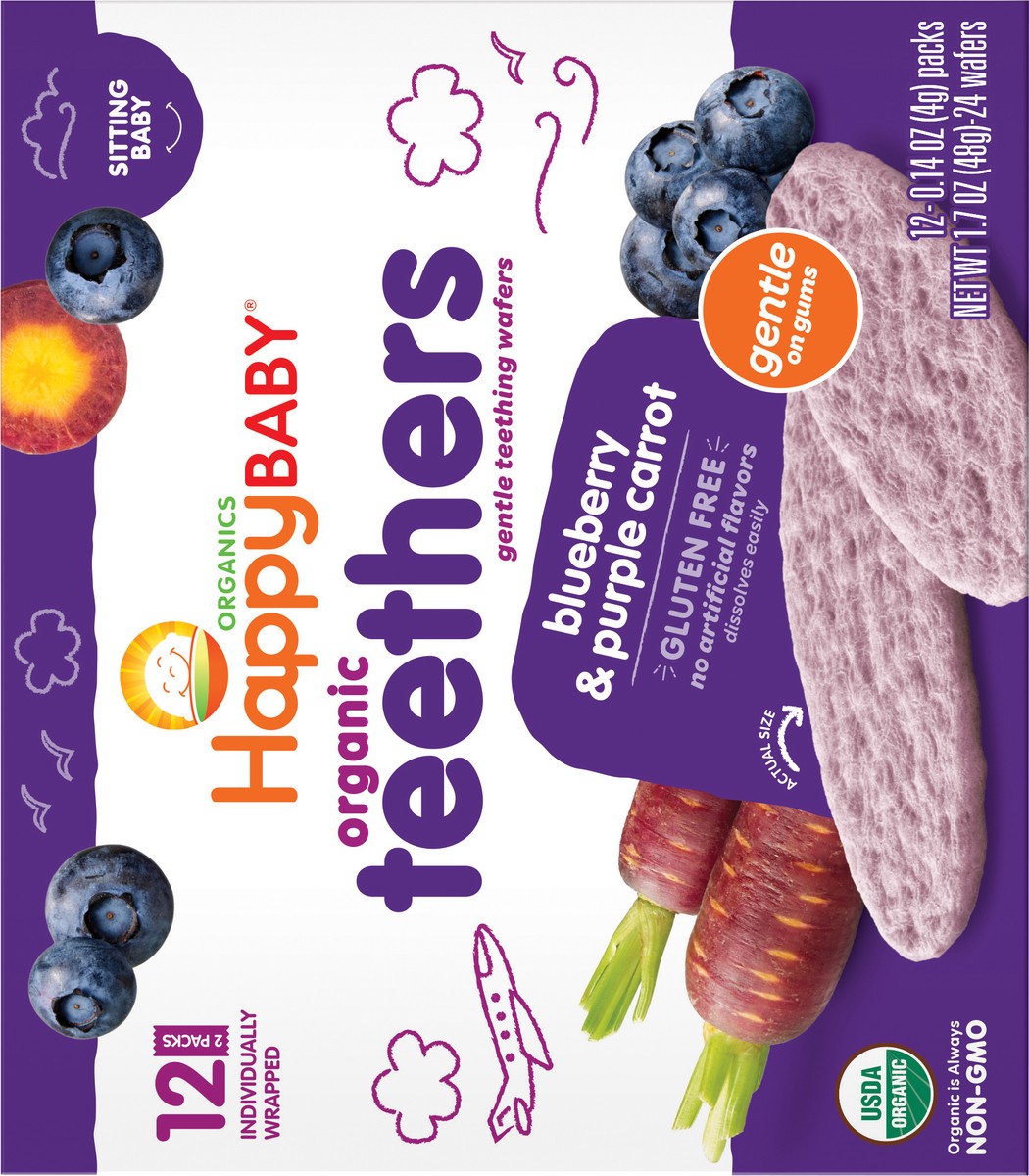 slide 8 of 9, Happy Baby Organic Teethers, Baby Food Snack, Blueberry & Carrot – 12ct/0.14oz Each, 12 ct