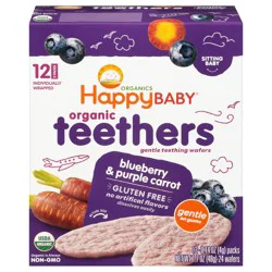 Happy Baby Organic Teethers, Baby Food Snack, Blueberry & Carrot – 12ct/0.14oz Each