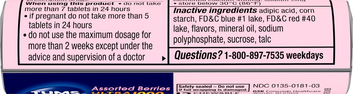 slide 8 of 9, TUMS Ultrastrength Berry Tablet Roll, 12 ct