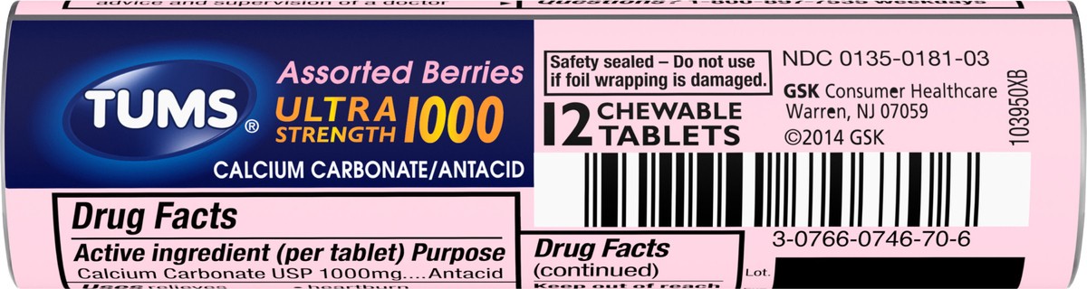 slide 7 of 9, TUMS Ultrastrength Berry Tablet Roll, 12 ct