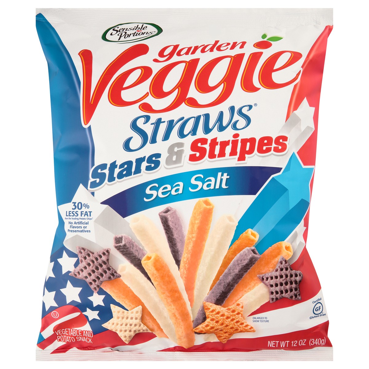 slide 1 of 7, Sensible Portions Garden Veggie Straws Stars & Stripes Sea Salt Vegetable & Potato Snack 12 oz. Bag, 12 oz