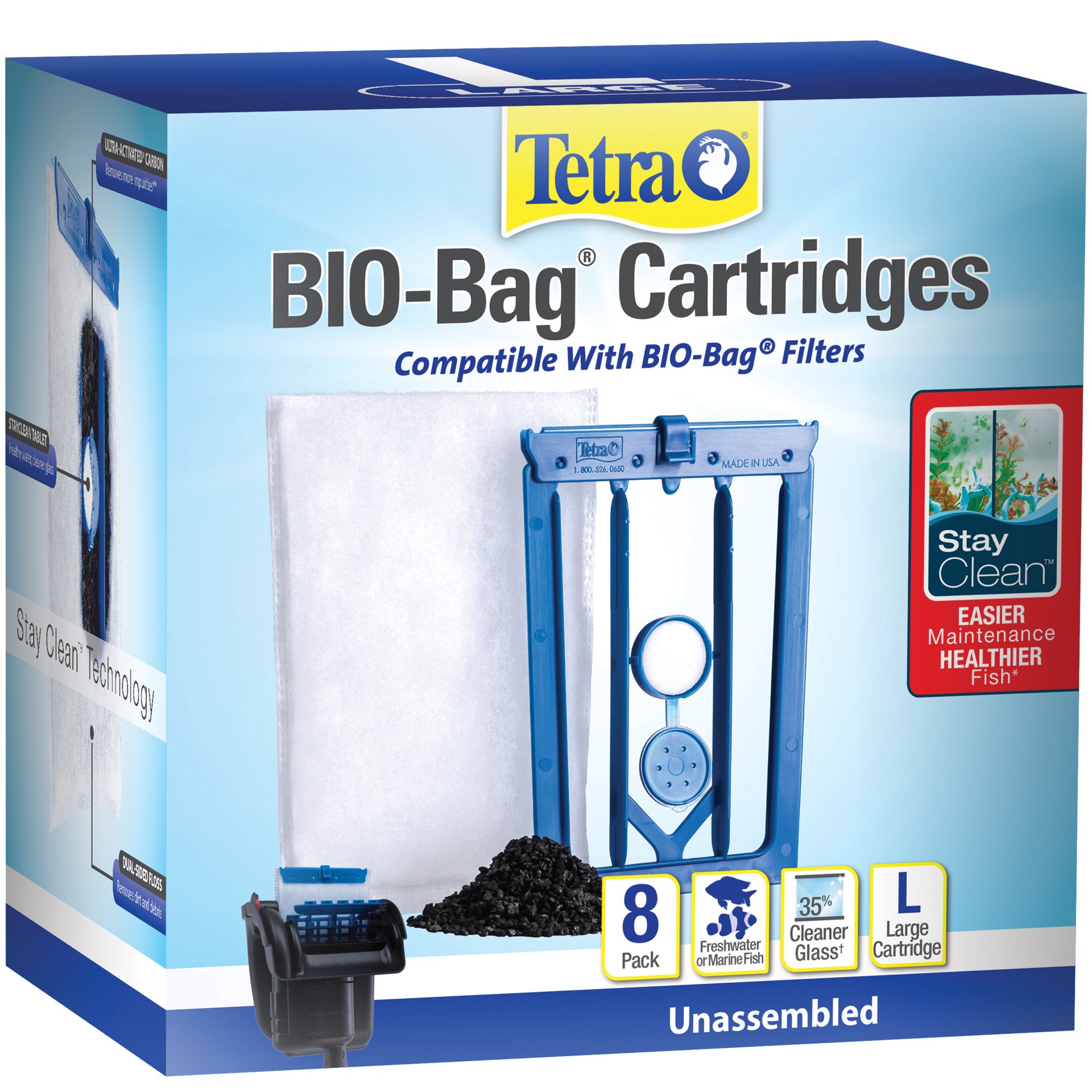 slide 1 of 1, Tetra StayClean Bio-Bag Large Cartridge, 8 ct