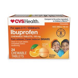slide 1 of 1, CVS Health Junior Strength Ibuprofen 100 Mg Chewable Tablets, Orange, 24 Ct, 24 ct