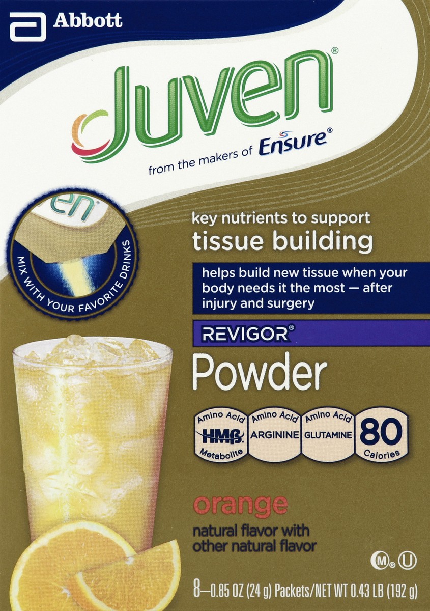 slide 5 of 6, Juven Specialized Tissue Building Orange Nutrition Powder, 8 ct; 0.85 oz