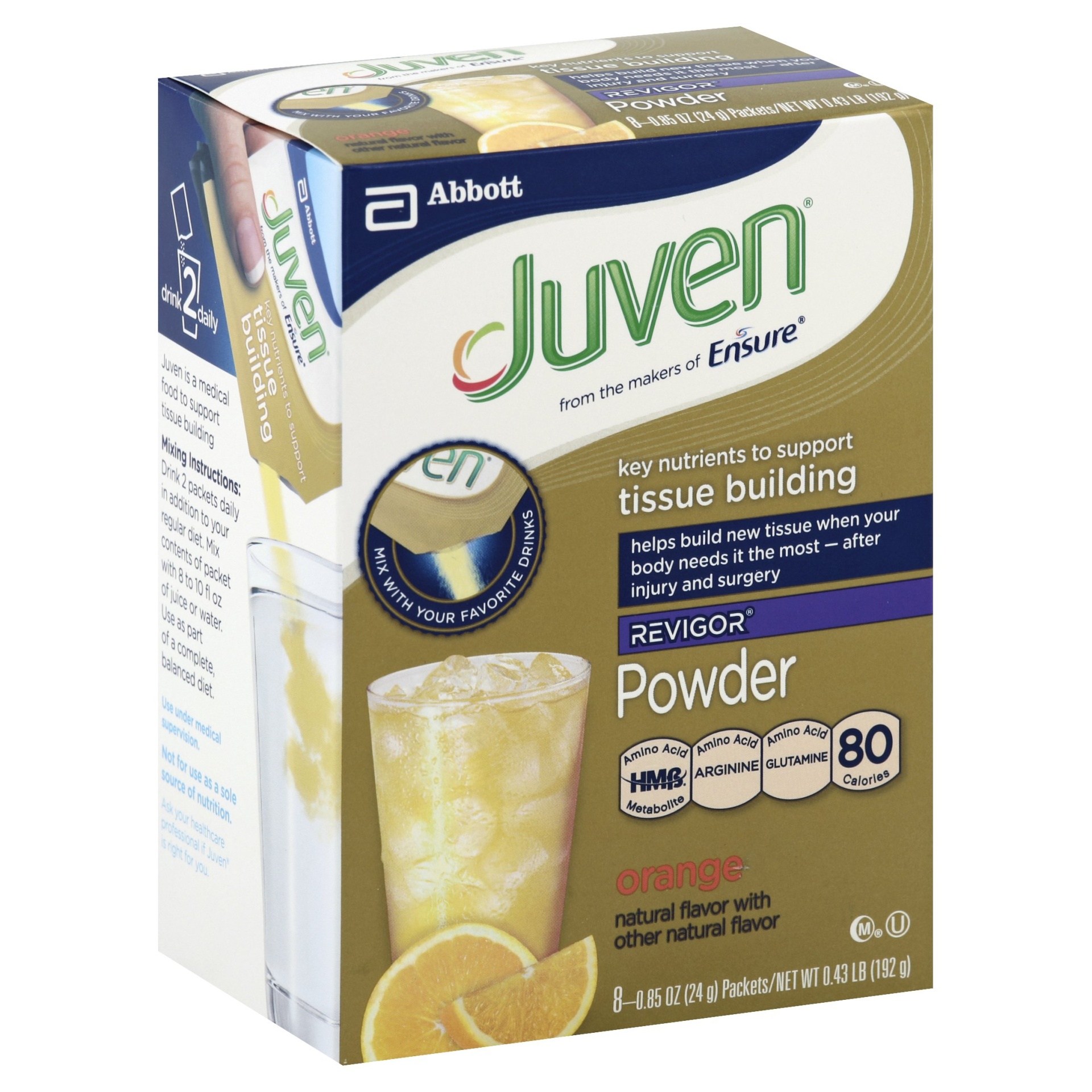 slide 1 of 6, Juven Specialized Tissue Building Orange Nutrition Powder, 8 ct; 0.85 oz