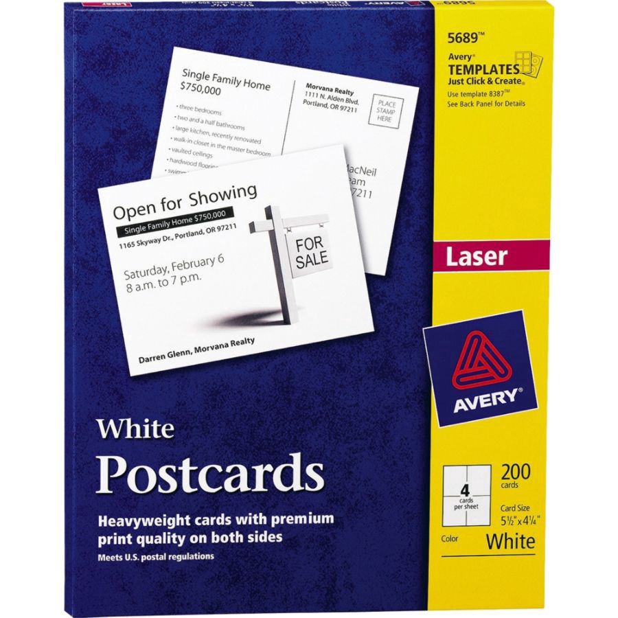 slide 3 of 3, Avery Laser Post Cards, White, 200 ct