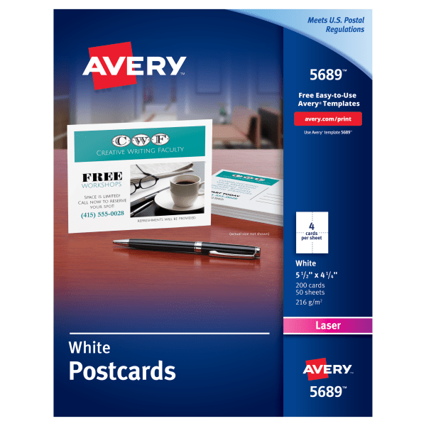 slide 1 of 3, Avery Laser Post Cards, White, 200 ct