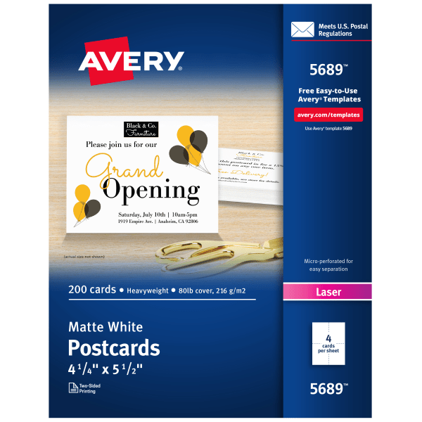 slide 1 of 3, Avery Laser Post Cards, White, 200 ct