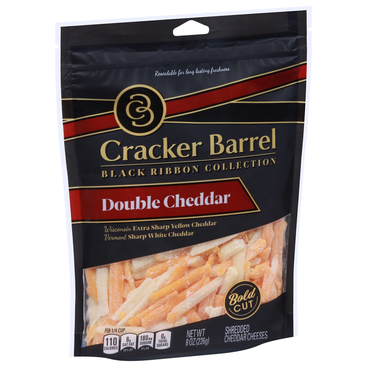 slide 7 of 11, Cracker Barrel Black Ribbon Double Cheddar Shredded Cheese, 8 oz. Bag, 8 oz