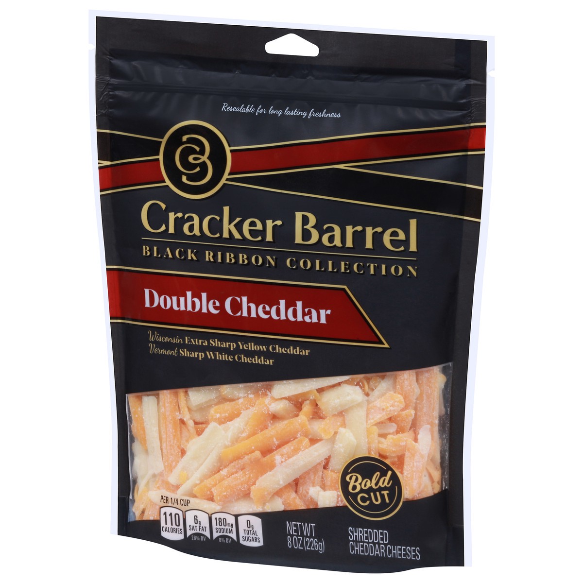 slide 4 of 11, Cracker Barrel Black Ribbon Double Cheddar Shredded Cheese, 8 oz. Bag, 8 oz