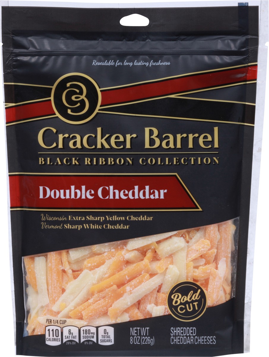 slide 9 of 11, Cracker Barrel Black Ribbon Double Cheddar Shredded Cheese, 8 oz. Bag, 8 oz