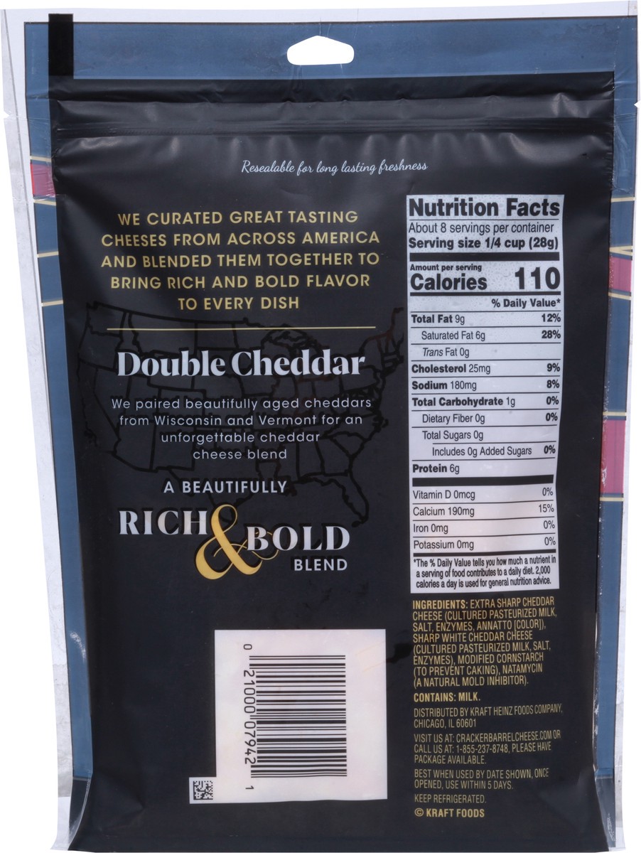 slide 8 of 11, Cracker Barrel Black Ribbon Double Cheddar Shredded Cheese, 8 oz. Bag, 8 oz