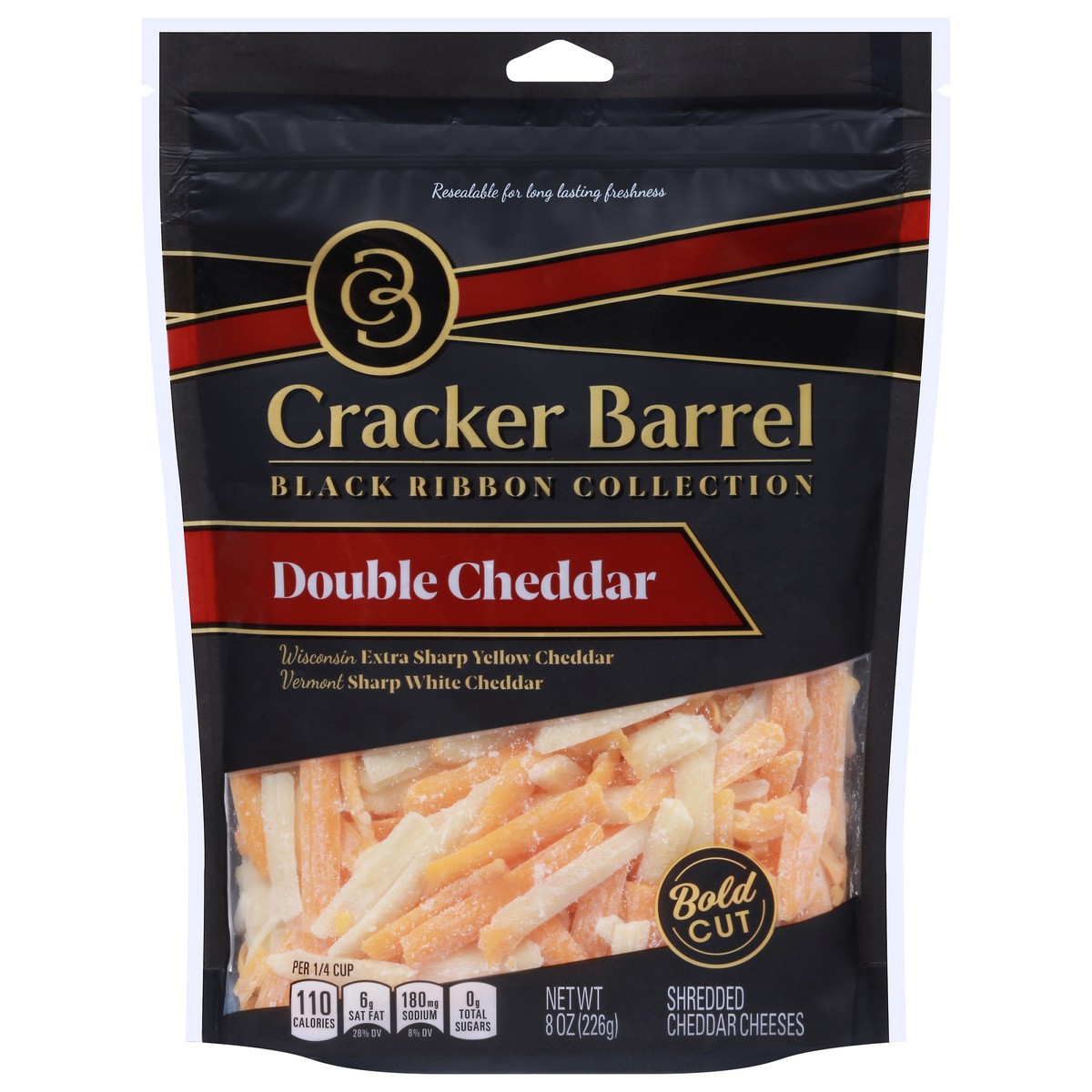 slide 11 of 11, Cracker Barrel Black Ribbon Double Cheddar Shredded Cheese, 8 oz. Bag, 8 oz