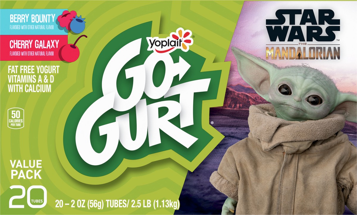 slide 3 of 9, Go-Gurt Yoplait Go-GURT Bluey Kids Fat Free Yogurt Variety Pack, Berry and Cherry, Gluten Free Snacks, Value Pack, 2.5 lbs (20 Tubes), 20 ct