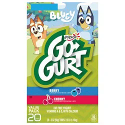 Go-Gurt Yoplait Go-GURT Bluey Kids Fat Free Yogurt Variety Pack, Berry and Cherry, Gluten Free Snacks, Value Pack, 2.5 lbs (20 Tubes)
