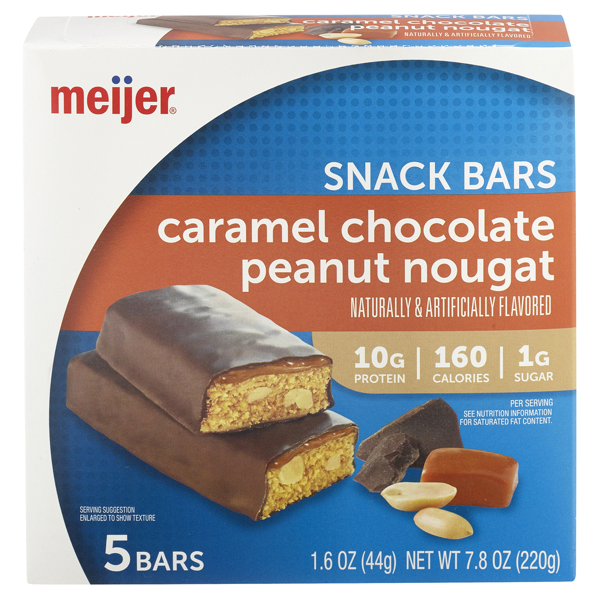 slide 1 of 1, Meijer Caramel Chocolate Peanut Nougat Snack Bar, 5 ct