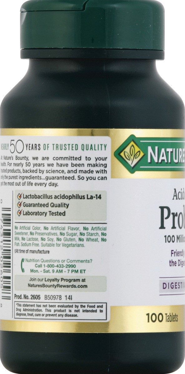 slide 3 of 6, Nature's Bounty Probiotic Acidophilus Dietary Supplement Tablets, 100 ct