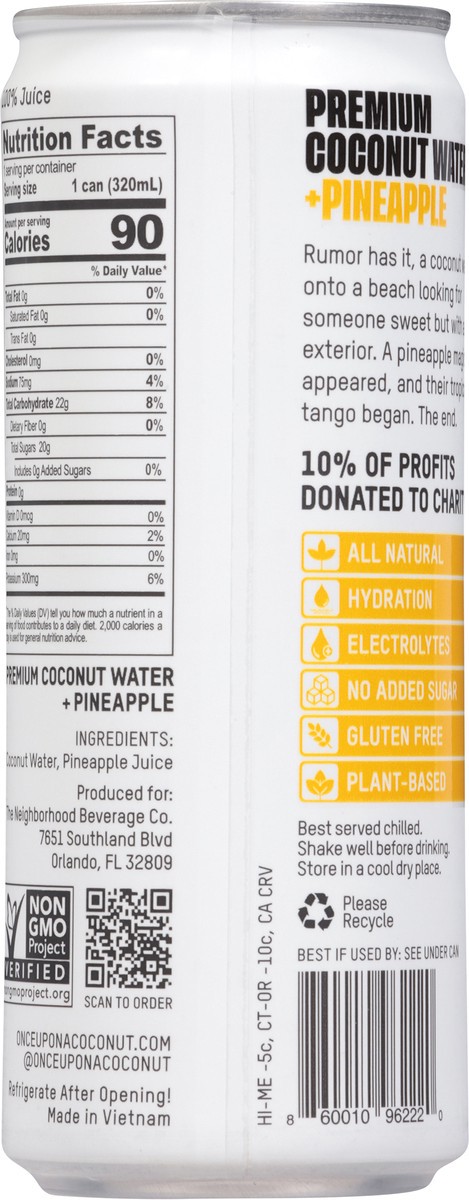 slide 15 of 15, Once Upon A Coconut Coco Wtr+pineapple, 10.8 oz