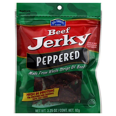 slide 1 of 1, Hill Country Fare Peppered Beef Jerky, 3.25 oz