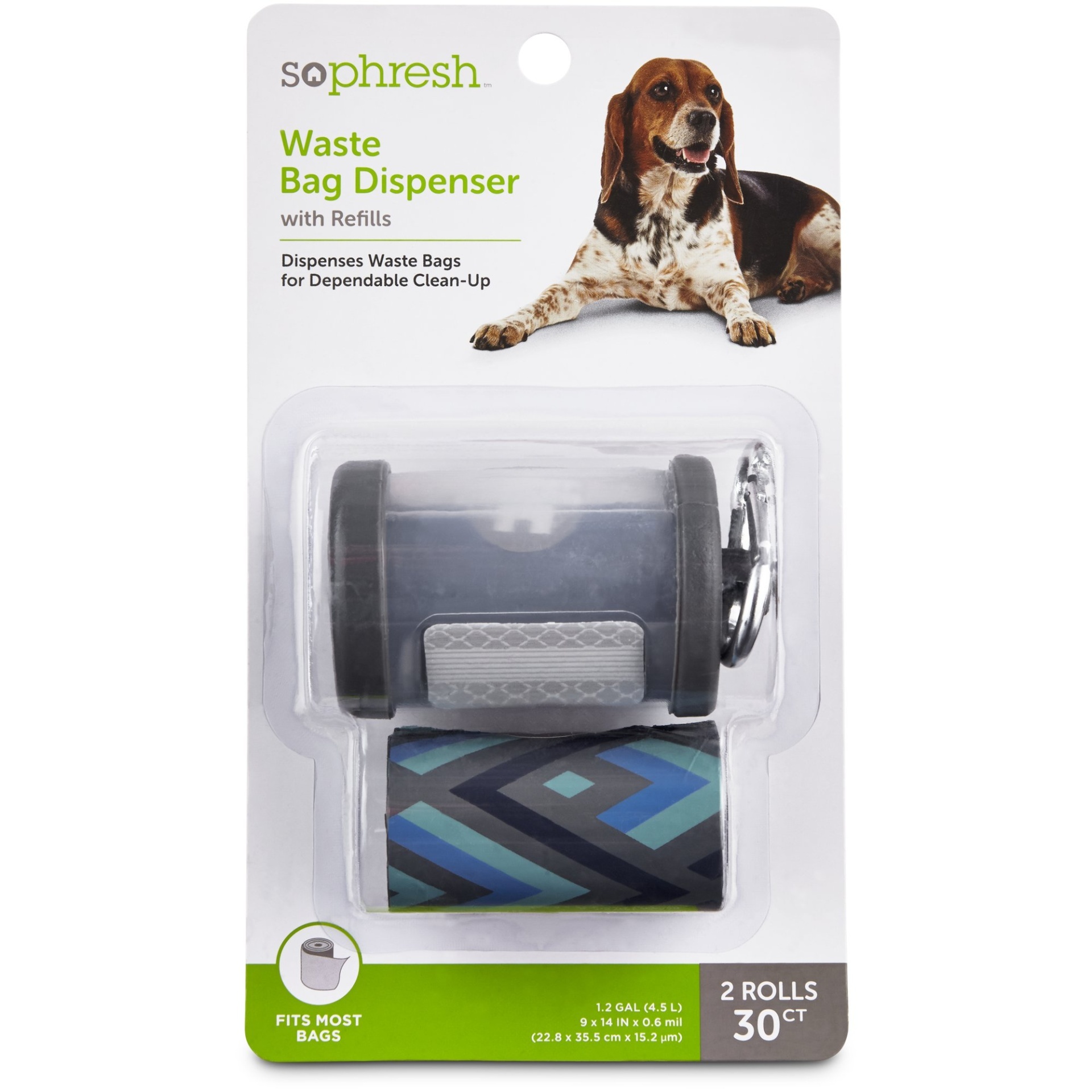 slide 1 of 1, So Phresh Grey Dog Waste Bag Dispenser with Refills, 1 ct