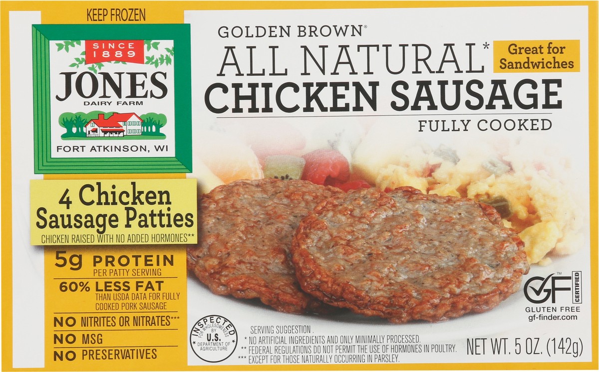 slide 6 of 9, Jones Dairy Farm Golden Brown All Natural Golden Brown Chicken Sausage Patties 4 ea, 4 ct