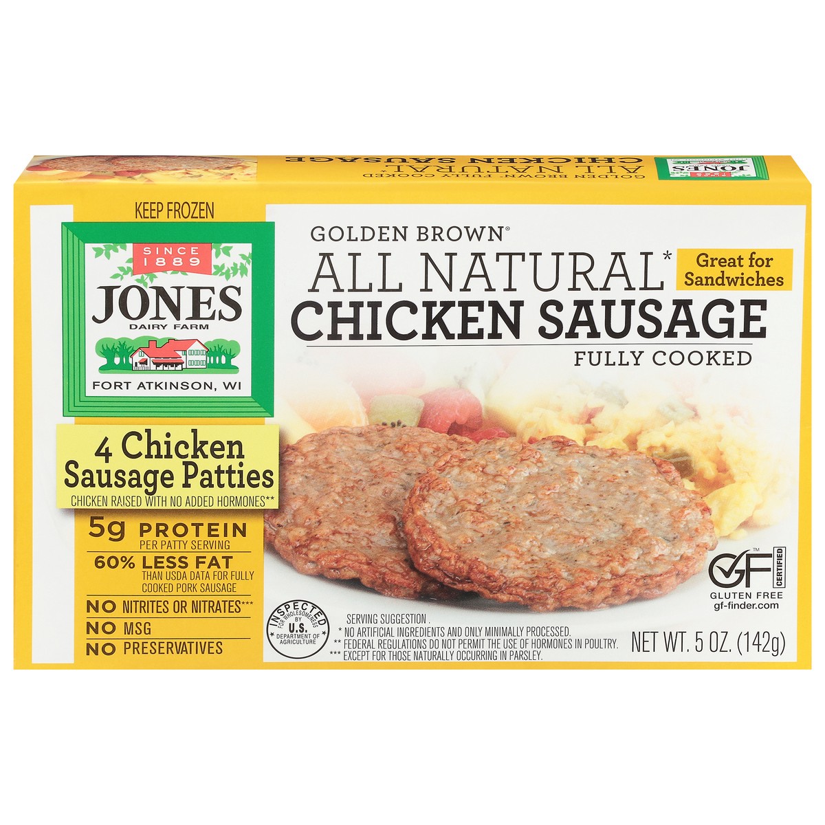 slide 1 of 9, Jones Dairy Farm Golden Brown All Natural Golden Brown Chicken Sausage Patties 4 ea, 4 ct