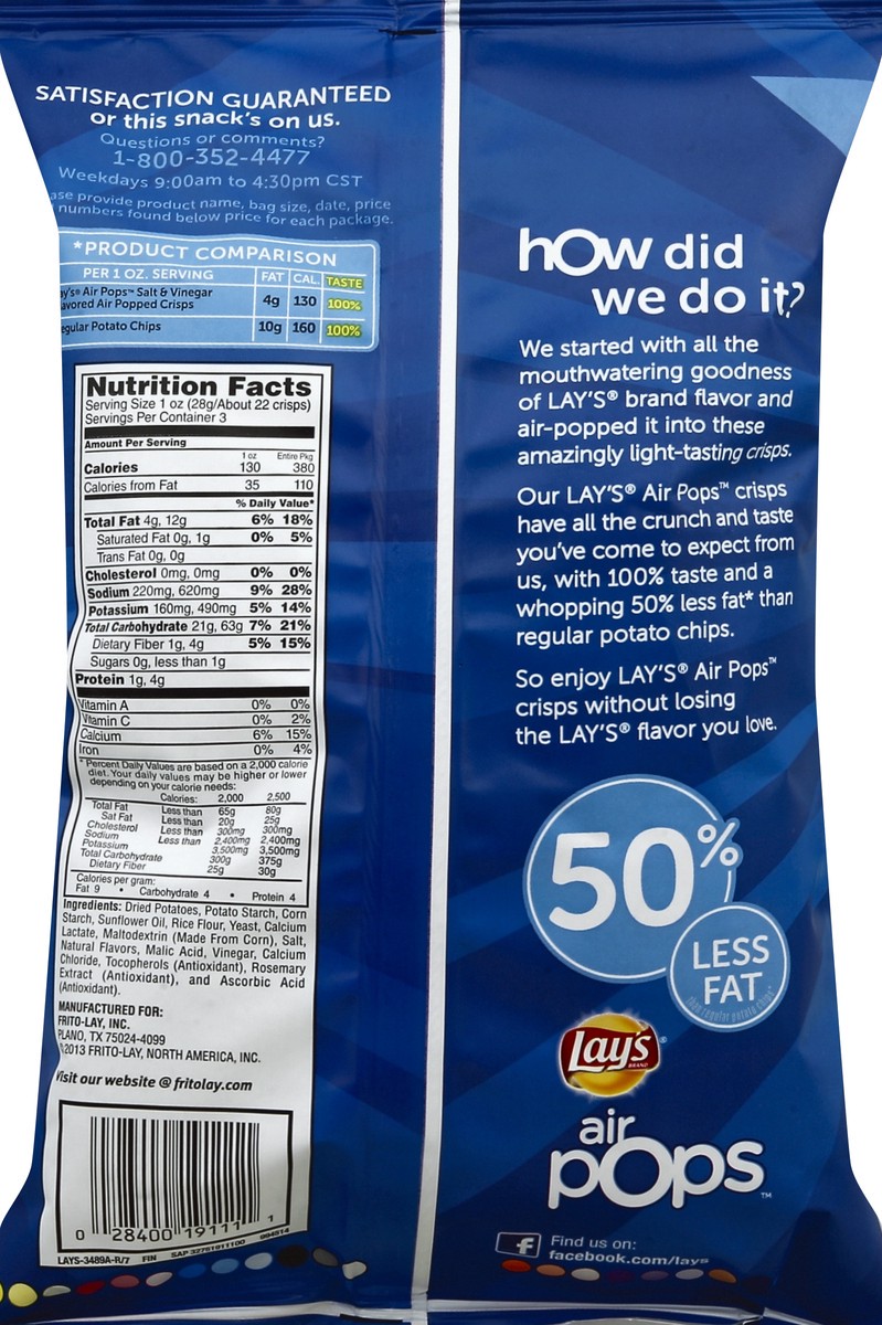 slide 6 of 6, Lay's Air Pops Salt & Vinegar Flavored, 3 oz