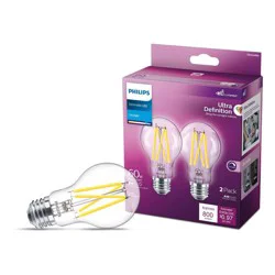 Philips UltraDef LED 60W Clear Daylight A19 2P: Dimmable, 800 Lumens, Energy Star Certified, 5000K, 13.7-Year Life, 2-Pack