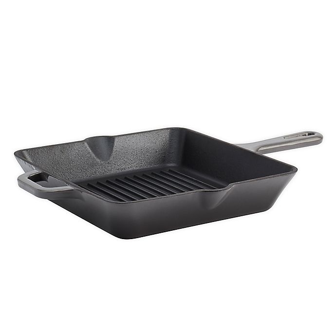 slide 1 of 4, Artisanal Kitchen Supply Enameled Cast Iron Square Grill Pan - Grey, 10 in