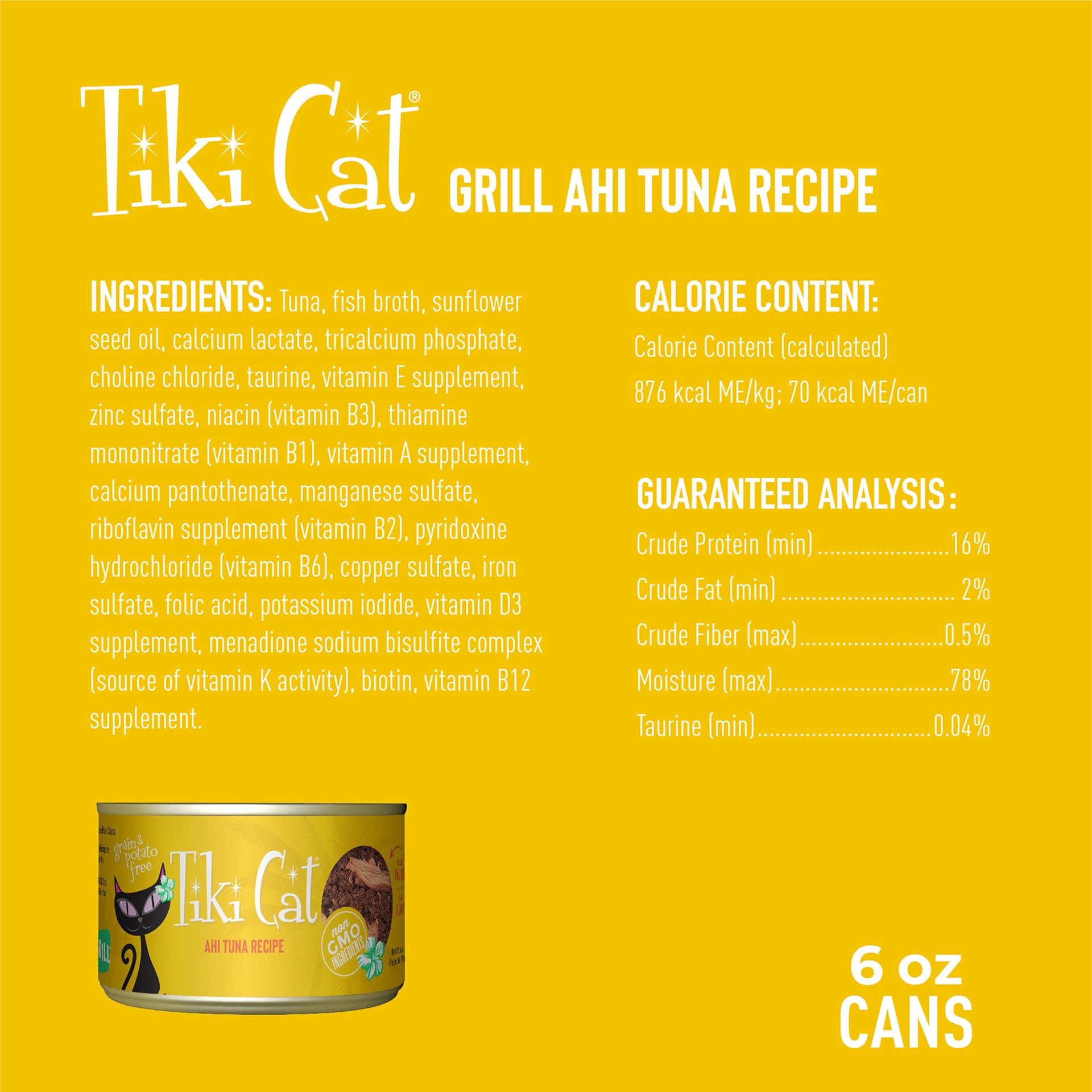 slide 4 of 7, Tiki Cat Grill Wet Cat Food, Ahi Tuna, 6 oz. Can, 6 oz