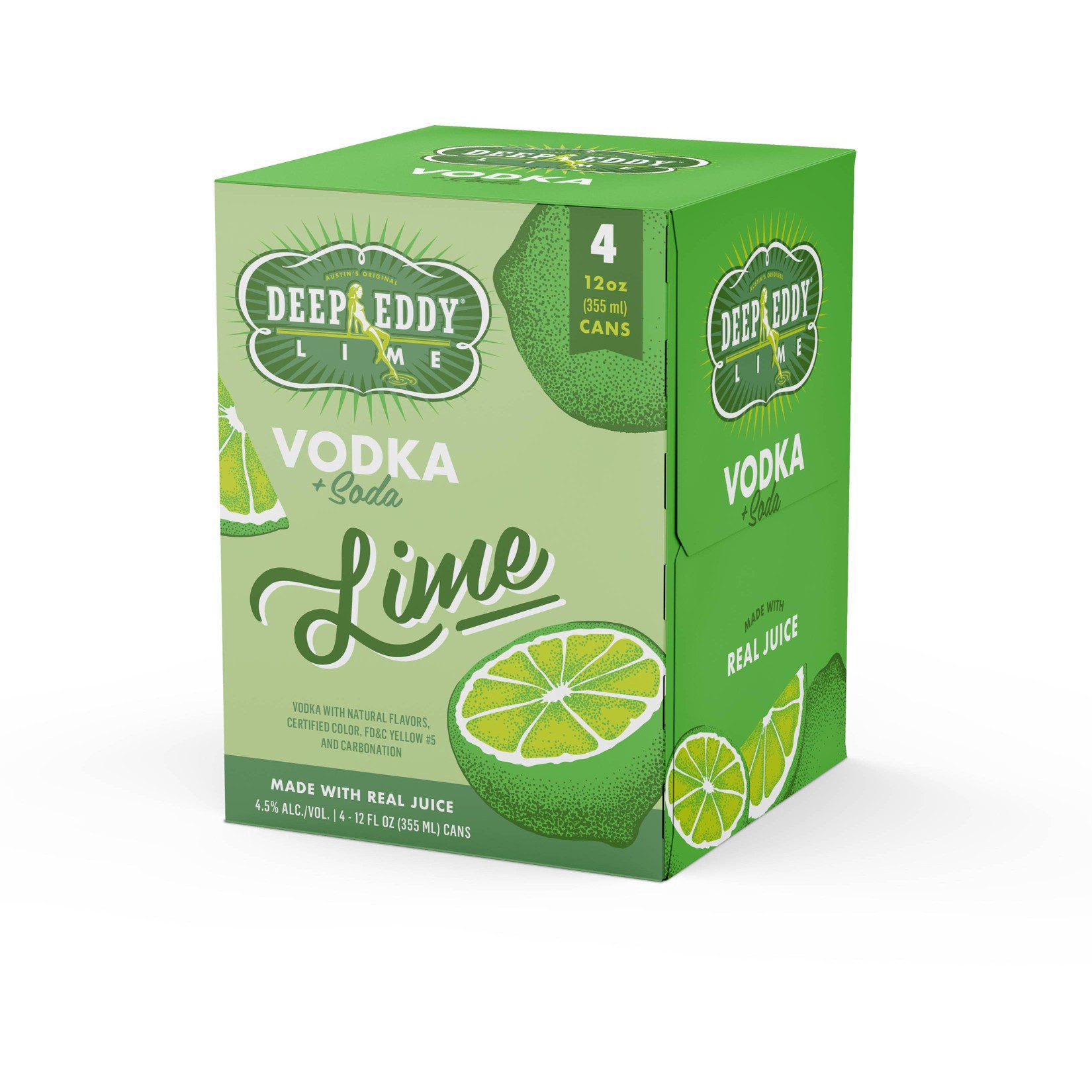 slide 2 of 3, Deep Eddy Lime Vodka & Soda 4 Pack Can, 355 ml