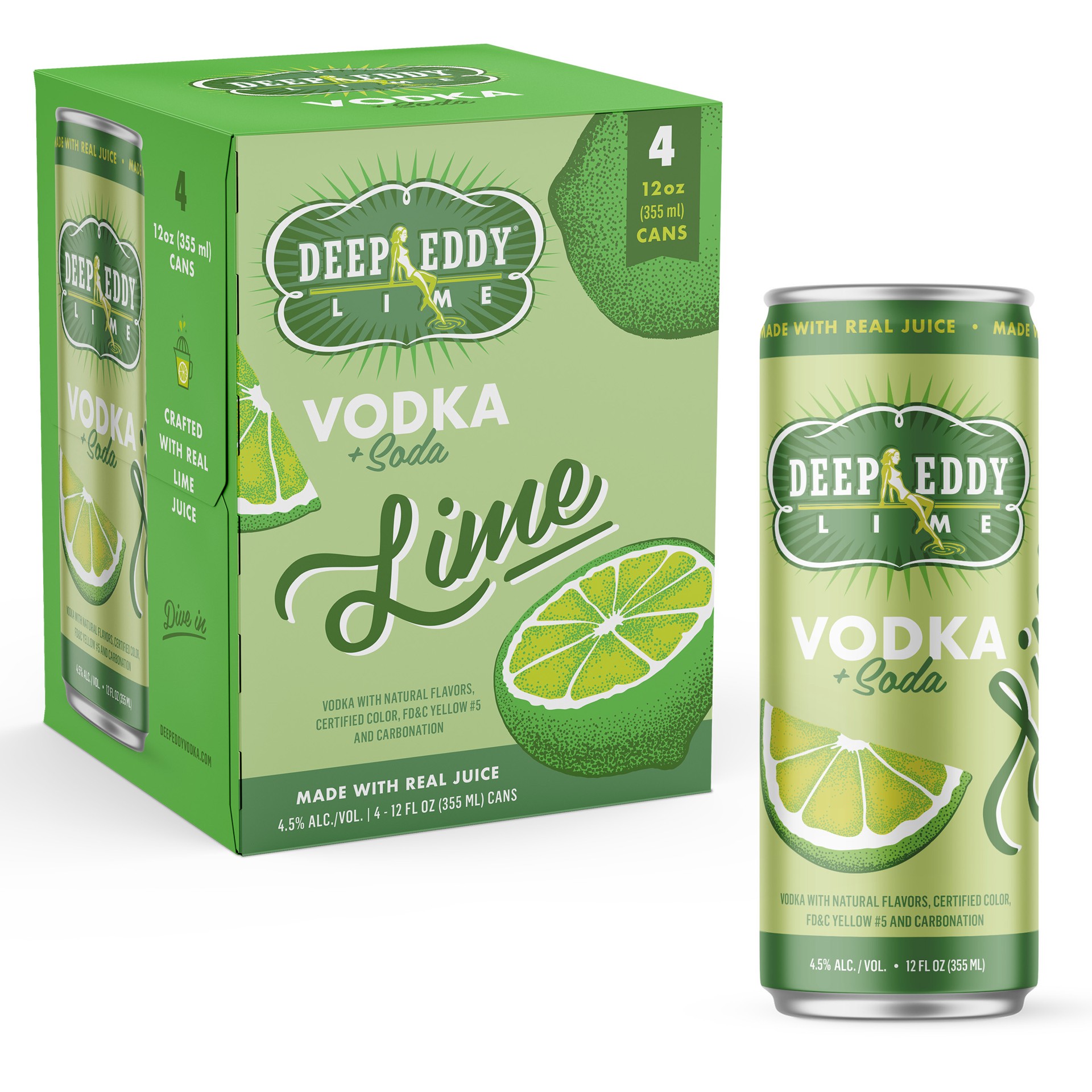 slide 1 of 3, Deep Eddy Lime Vodka & Soda 4 Pack Can, 355 ml